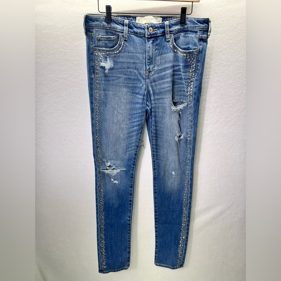 Abercrombie & Fitch Bling Crystal skinny Jeans Womens 10 Stretch Distressed 1987 - Picture 1 of 11